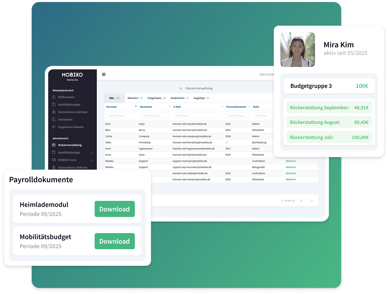MOBIKO webapp screens