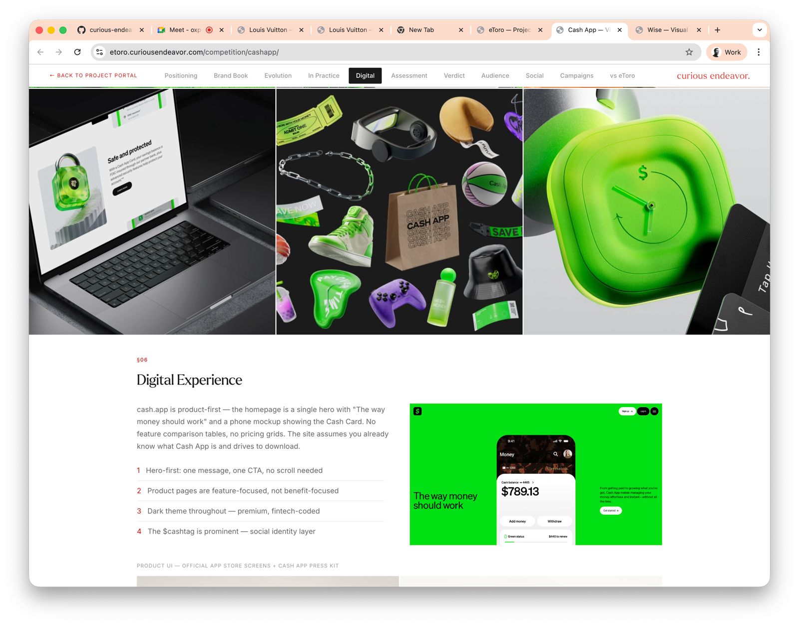 Cash App — digital experience section with homepage screenshot
