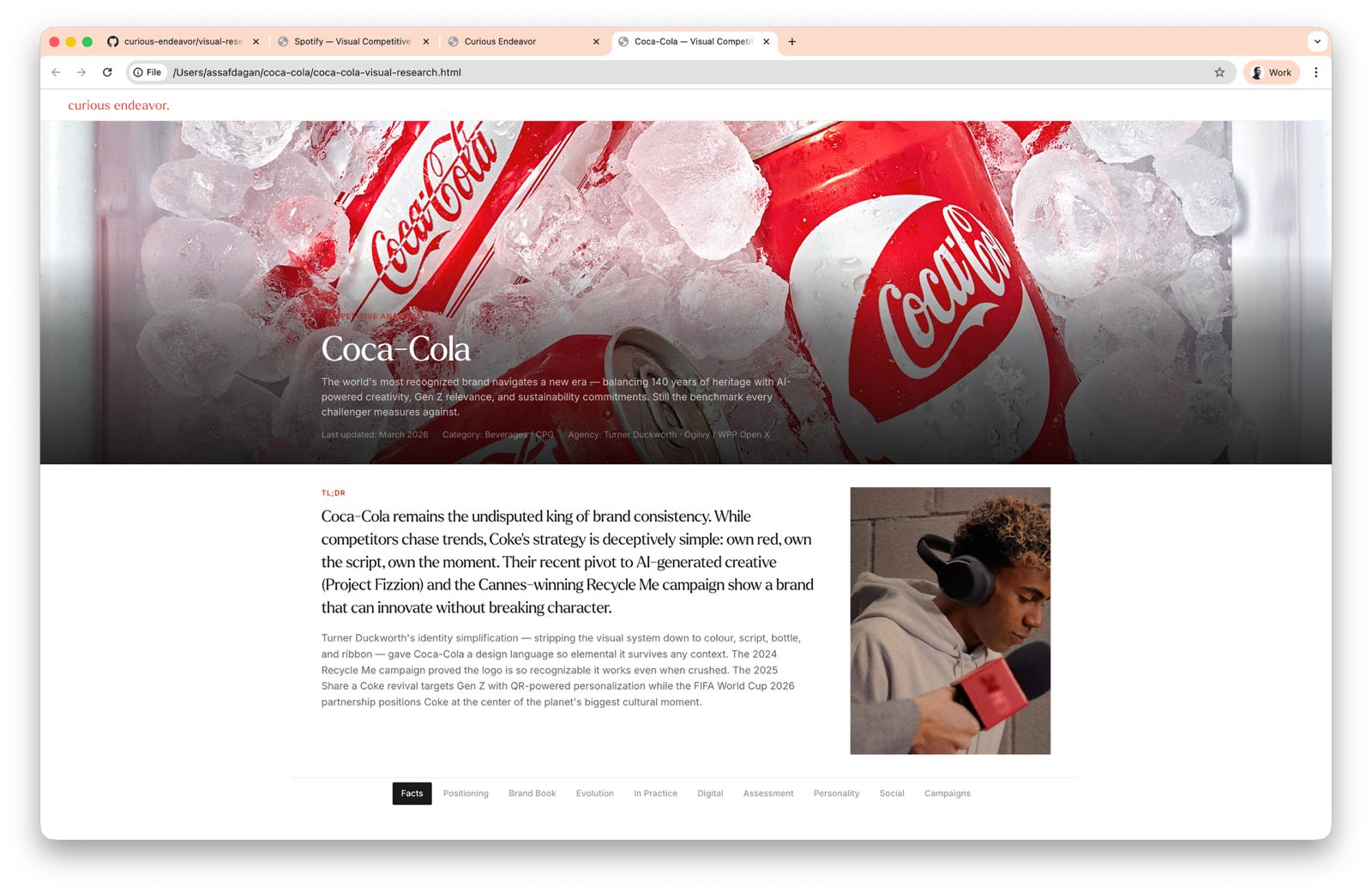 Coca-Cola — hero section with TL;DR executive summary