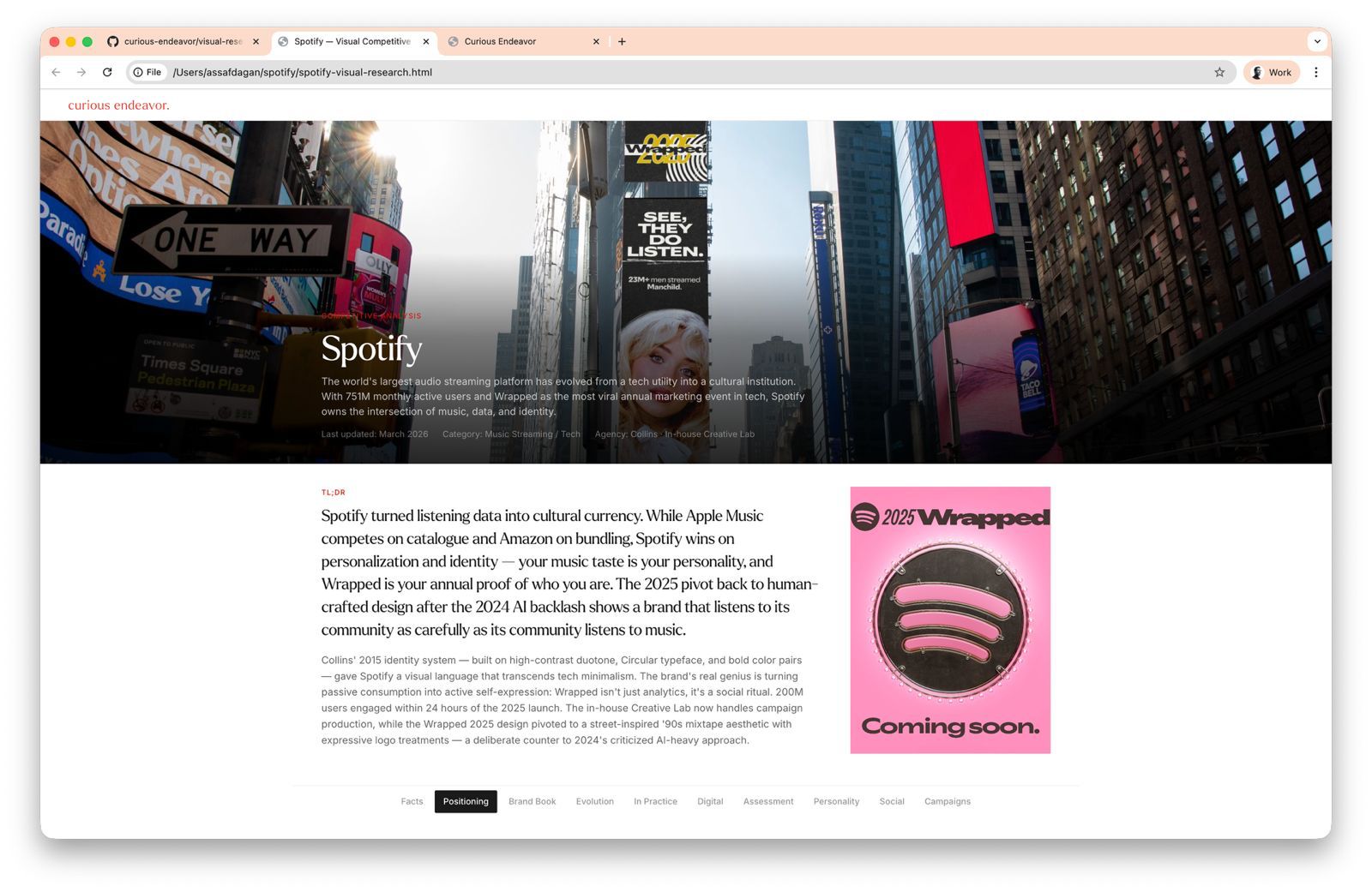 Spotify — positioning section with Wrapped 2025 imagery