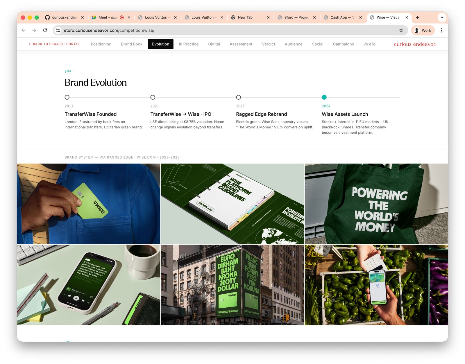 Wise — brand evolution timeline and brand system imagery