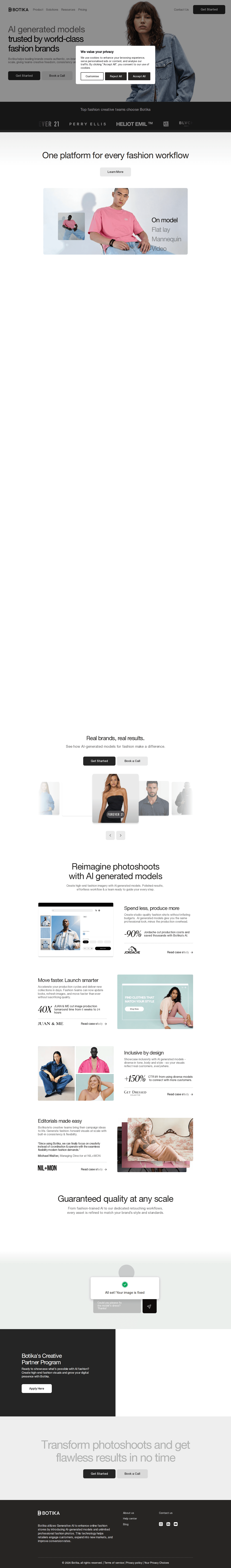 Botika homepage — AI generated models trusted by world-class fashion brands