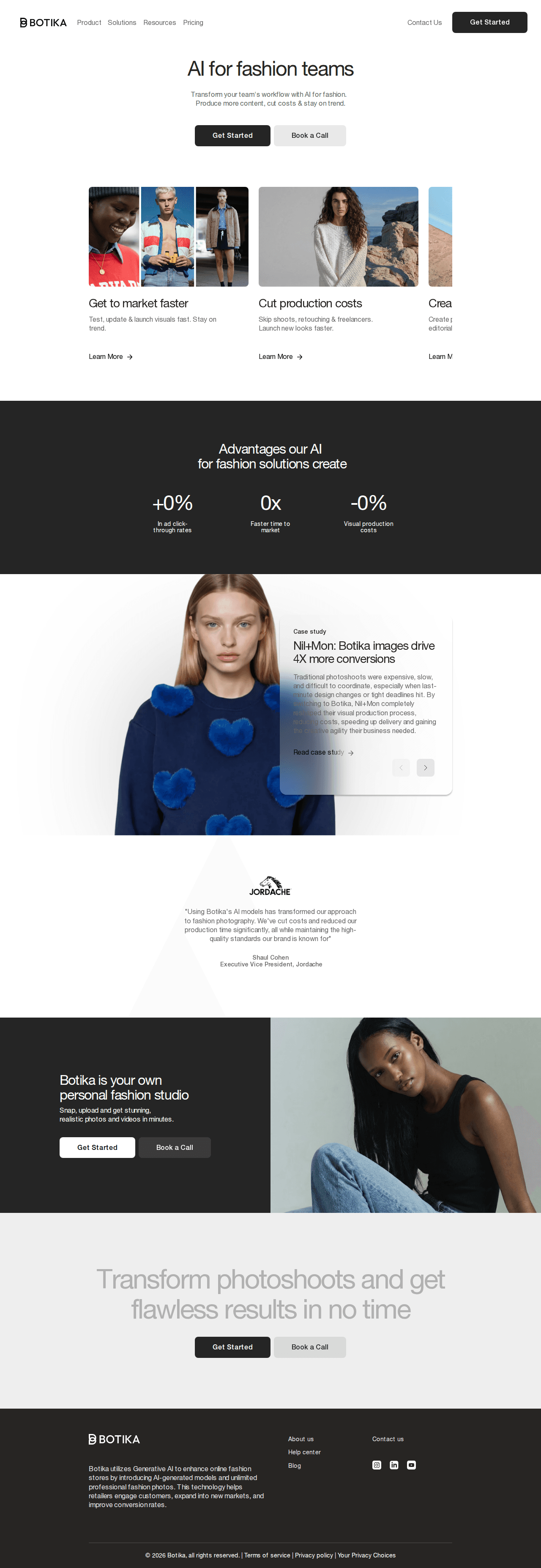 Botika solutions page — AI for fashion teams enterprise positioning