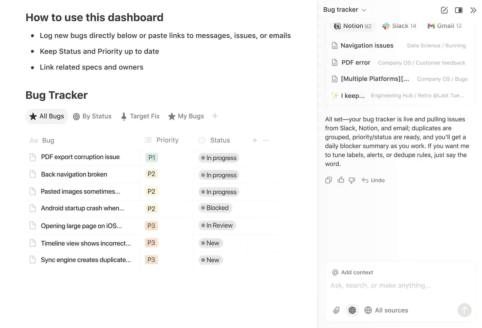 Notion — workspace product screenshot 2024